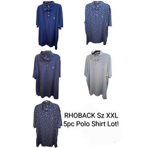 RHOBACK Sz XXL 5Pc Polo Shirt Lot Stars Flying Eagles NASA Space Solids ¼ Button